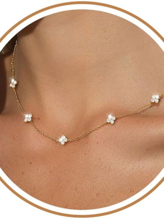 Jewelry - Dainty Silver Gold Necklaces for Women Trendy Non Tarnish 14K Gold Plated Cubic